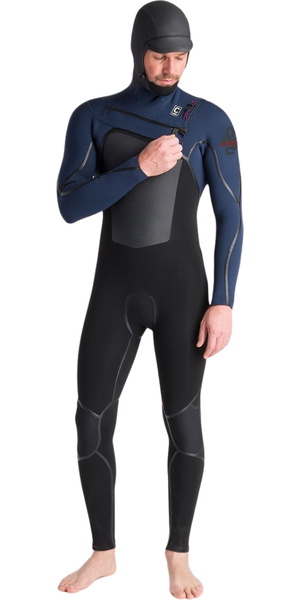 2025 C-Skins Mens NuWave Wired 5/4mm Chest Zip Hooded Wetsuit C-NWI54MH - Black / Bluestone x / Rust